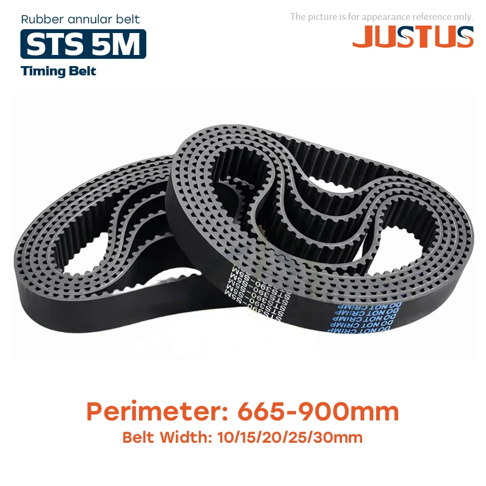 STS 5M Semicircular Arc Tooth S5M Rubber Closed-loop Synchronous Belt Length 665-900mm Width=10/15/20/25/30mm Pitch 5mm