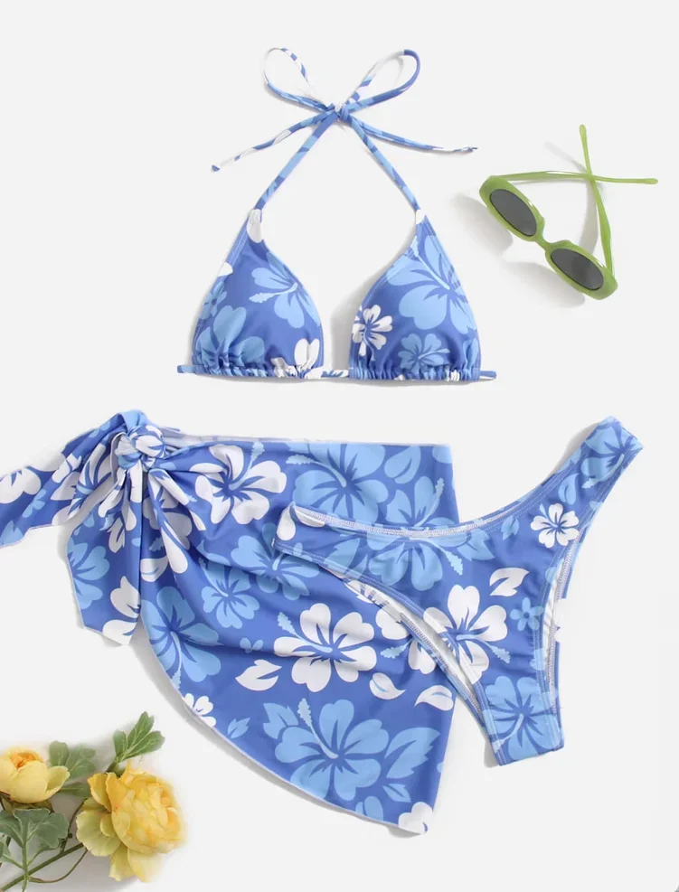 

European and American Sexy Swimsuit Skirt Bikini Three-Piece Set