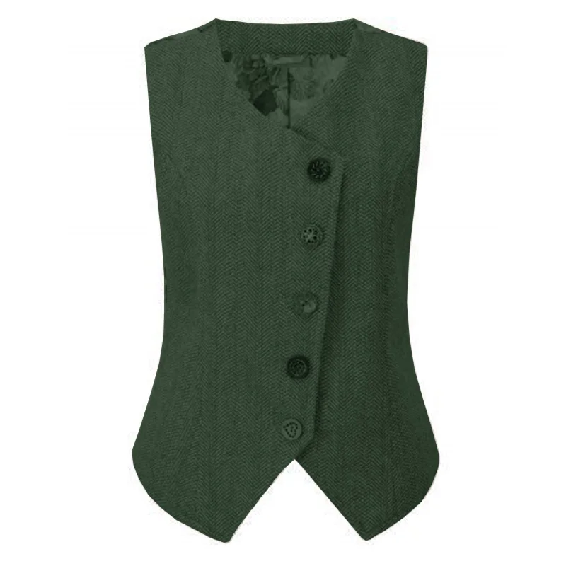 Women's Tailored Vest Silver Herringbon Wedding Wool Tweed Formal Wedding Business Vest Aesthetic Vests Elegant OL Waistcoat