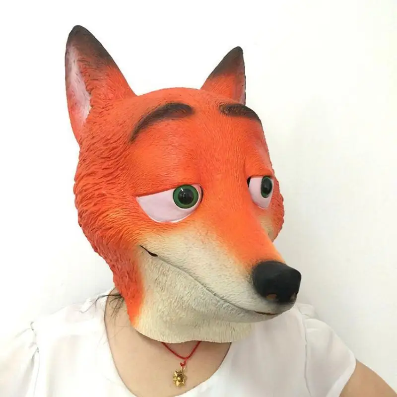 Máscara de Zootopia Nick de Disney, tocado, bonito juguete de dibujos animados, máscara de látex divertida, accesorios de transmisión en vivo, disfraz de juego de rol de Halloween
