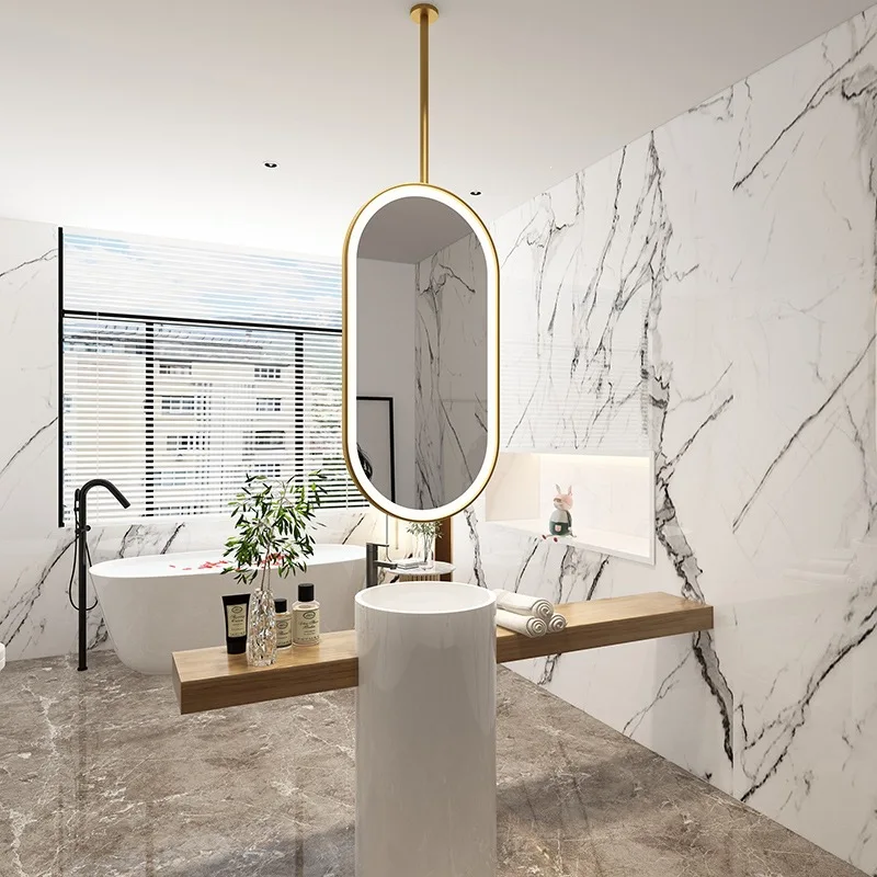 HYS Modern Oval Mirror Toilet Ceiling Hanging Mirror Hotel Homestay Toilet Hanging Bar Bathroom Mirror