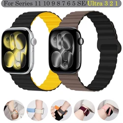 Silicone Strap for Apple Watch Ultra 3 2 1 49mm 11 10 42mm 46mm Magnetic Bracelet for Series 9 8 7 6 5 4 SE3 41mm 45mm 44mm 40mm