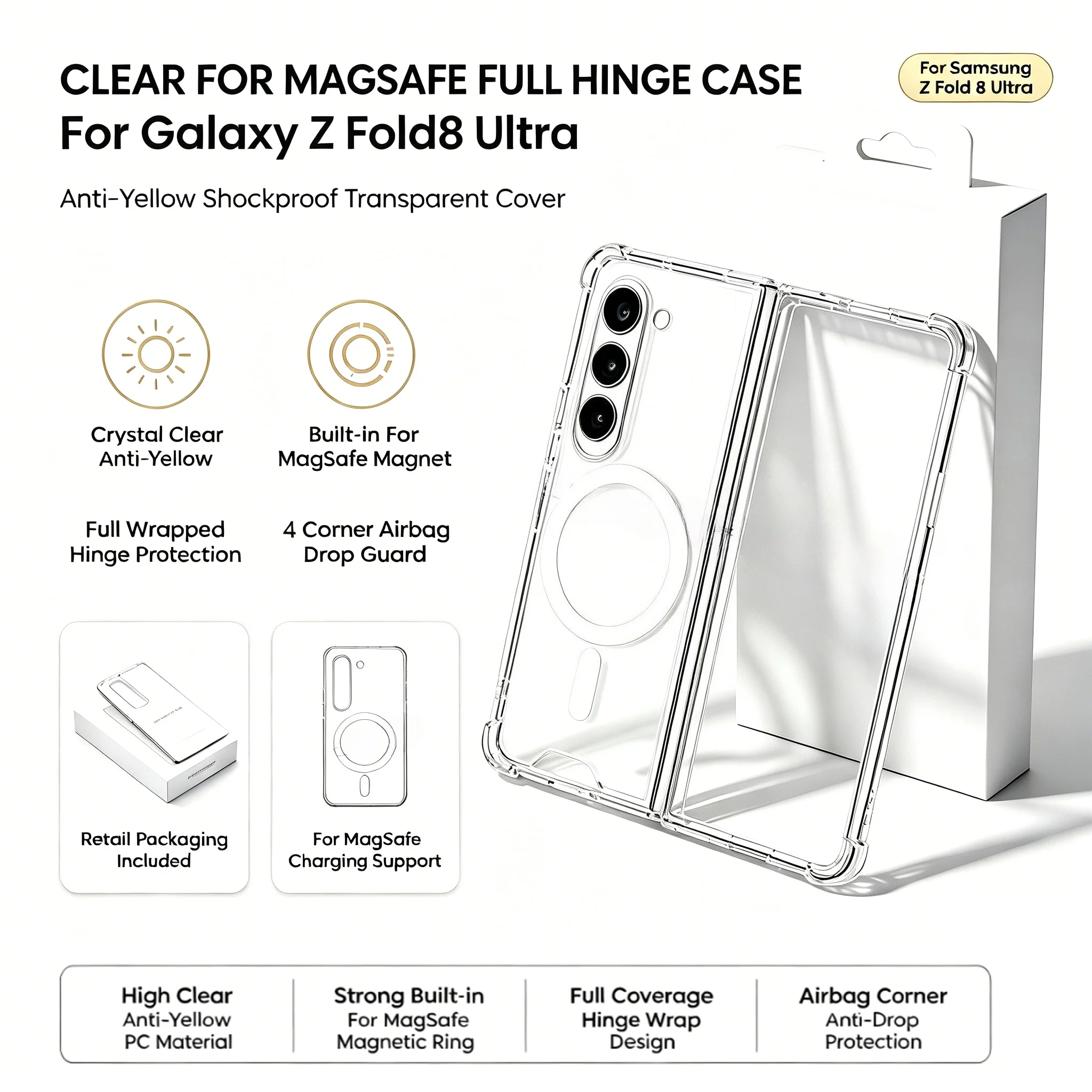 Original Packaged For Magsafe Magnetic Clear Case For Samsung Galaxy Z Fold 8Ultra Z Filp 8 7 FE 6 5 4 3 5G Anti-drop Back Cover