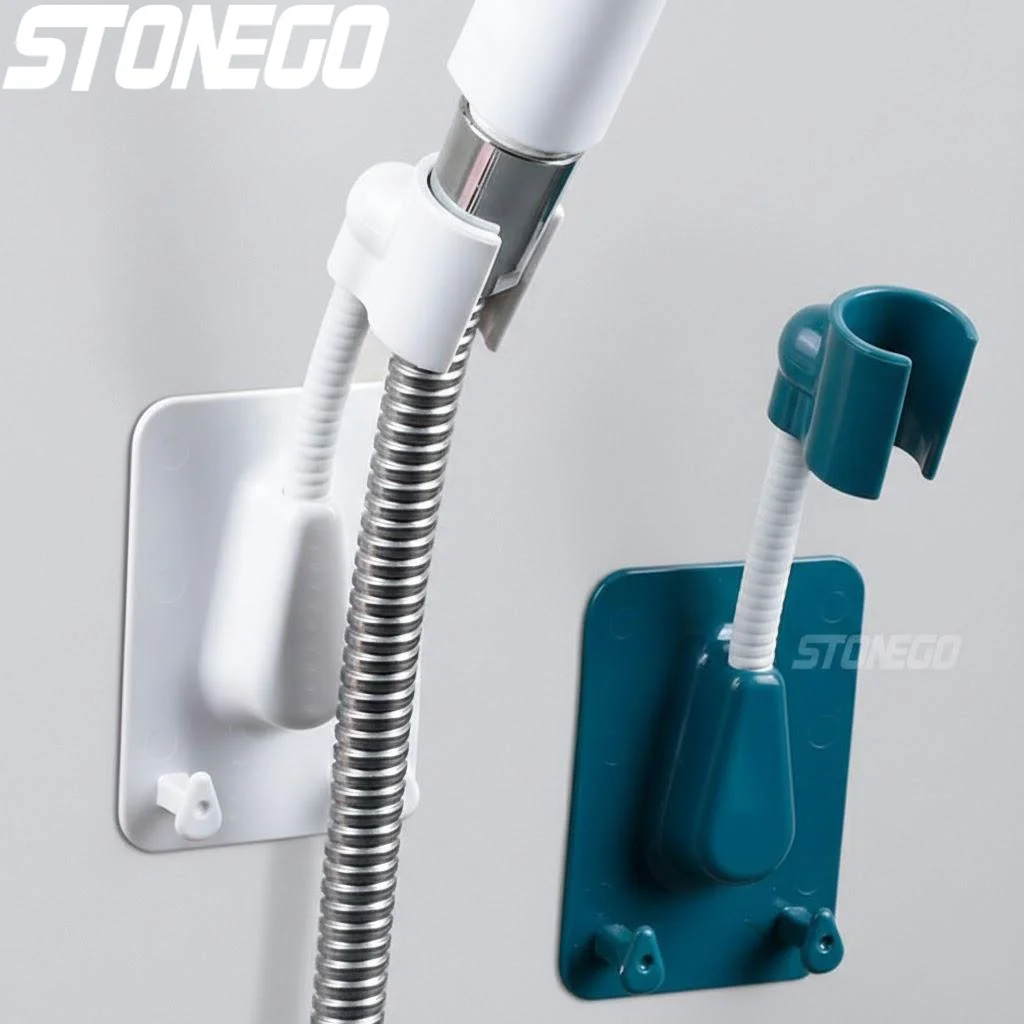 Adjustable 360 Degree Shower Head Holder Self Adhesive Wall Mount Bracket with Hook Stand for Bathroom Spa ABS Material