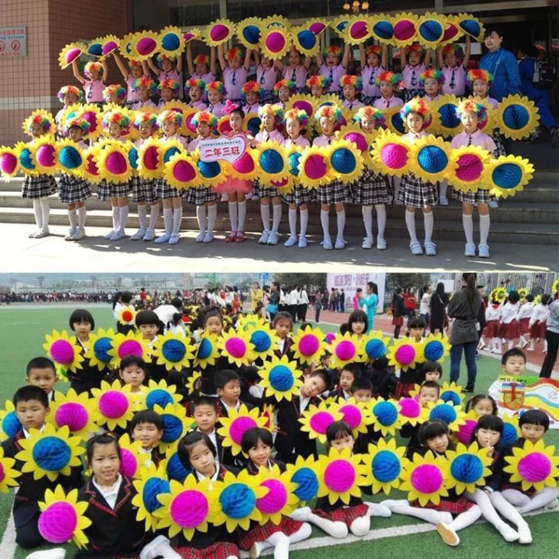  10 قطعة 35 سنتيمتر عباد الشمس الرقص الدعائم باليد الزهور الأطفال عباد الشمس الدعائم مهرجان الحفلات المرحلة Perfor ازياء اكسسوارات