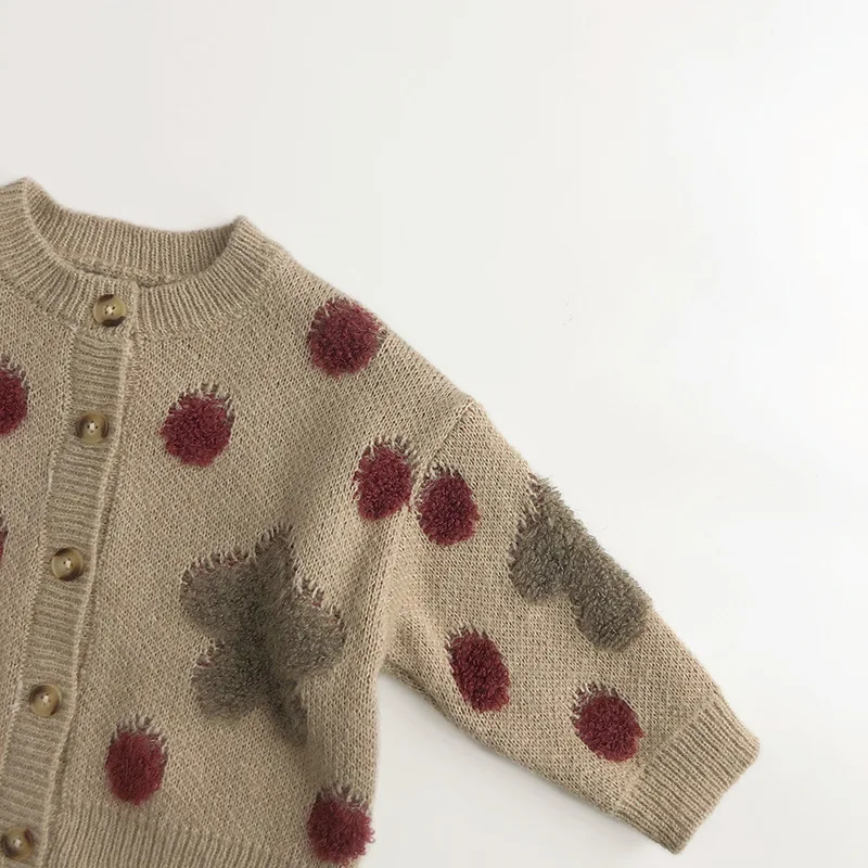 Autumn New Boys and girls strawberry jacquard knit Cardigan Unisex Kids soft loose sweater Coat