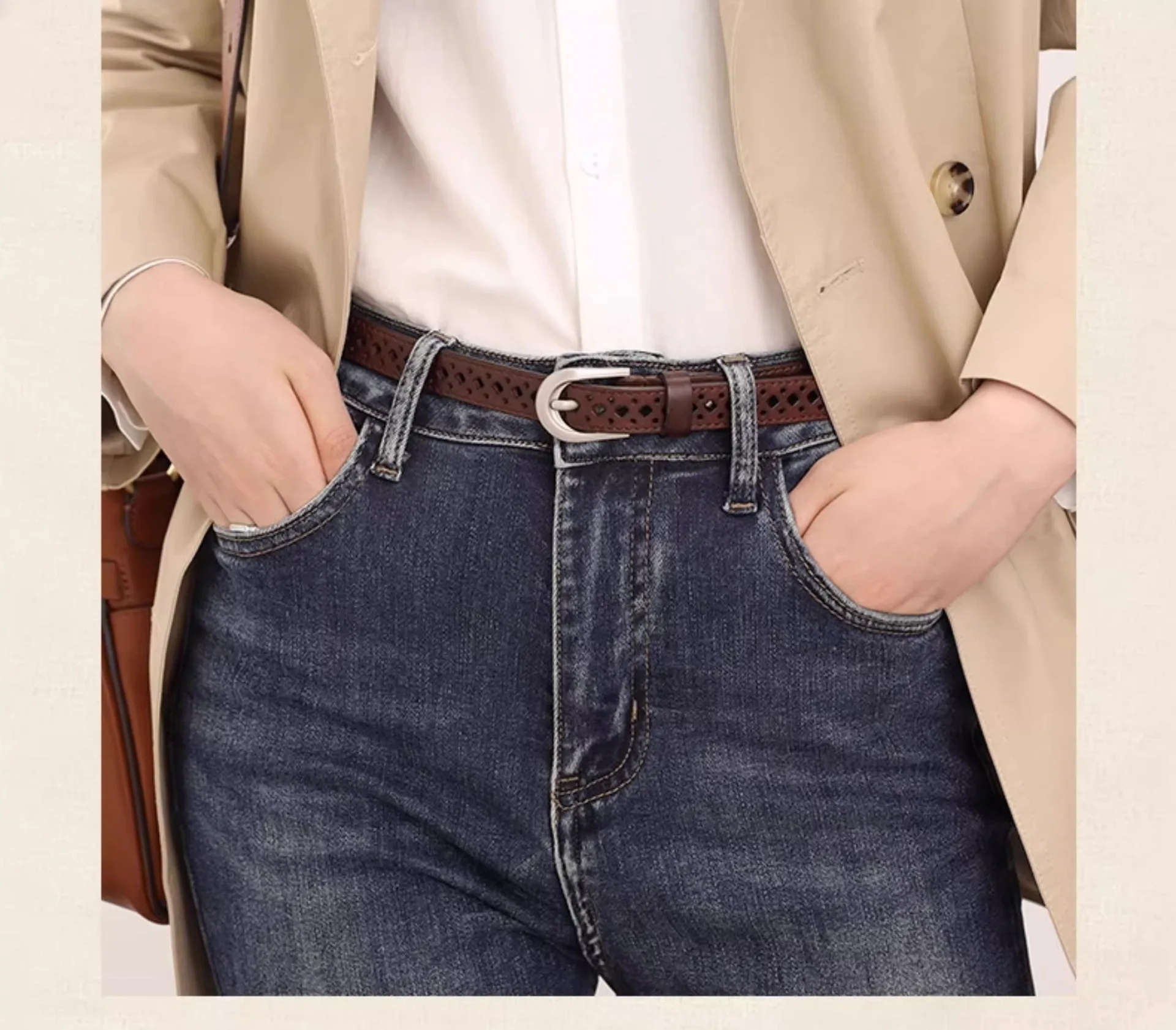 Neuer Einfacher Multifunktionaler Retro Silberner Schmaler Koreanischer Stil Damen-Gürtel, Schwarze Dornschließe Hohler Kleiner Ledergürtel – Detail 6