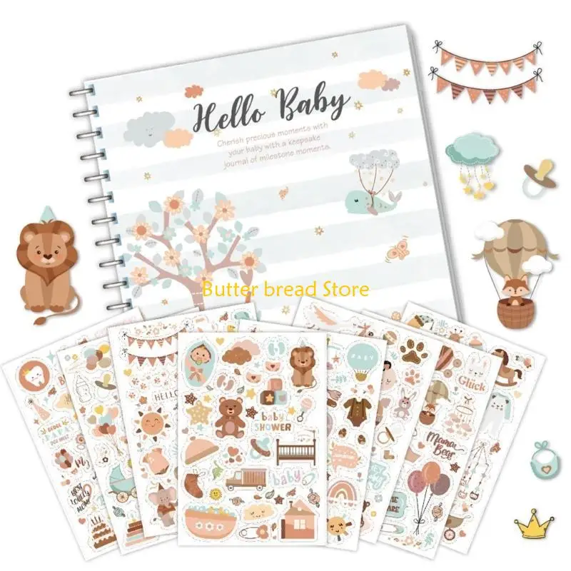 W89C Baby Memory Book with Sticker for Baby Boy or Girl Gender Neutral Baby Journal Baby Scrapbook Photo Album for First Year