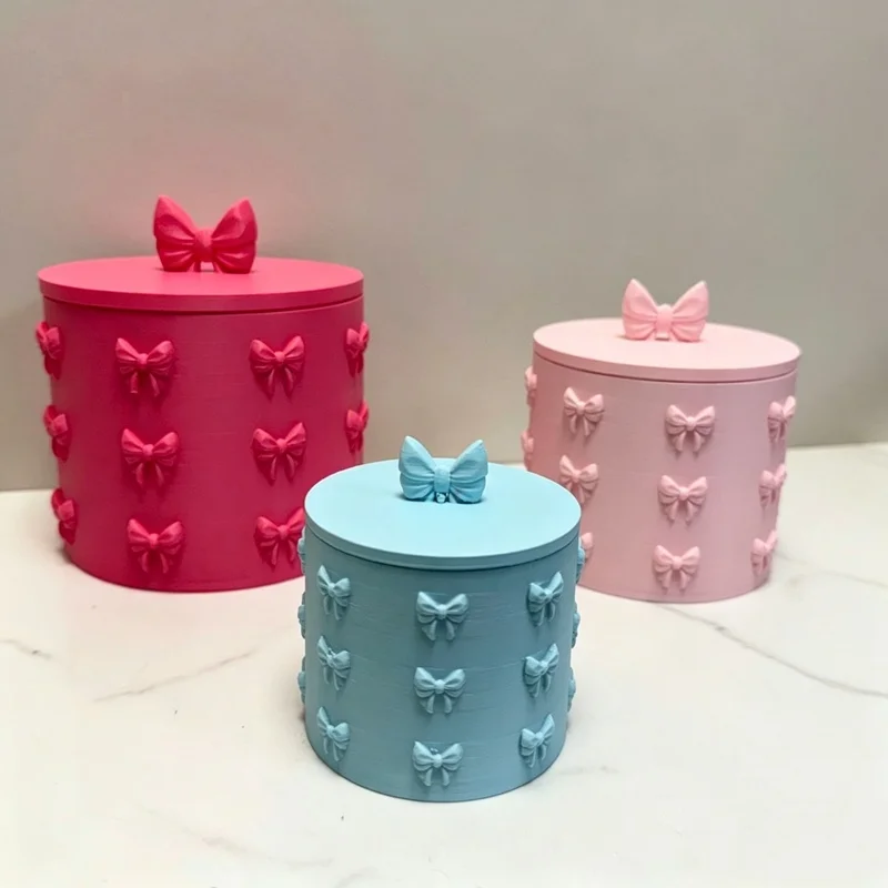 3D Printed Bowknot Storage Box with Lid, Cute Dustproof Organizer for Cotton Swabs, Makeup, Jewelry, Coquette Style Desk Vanity