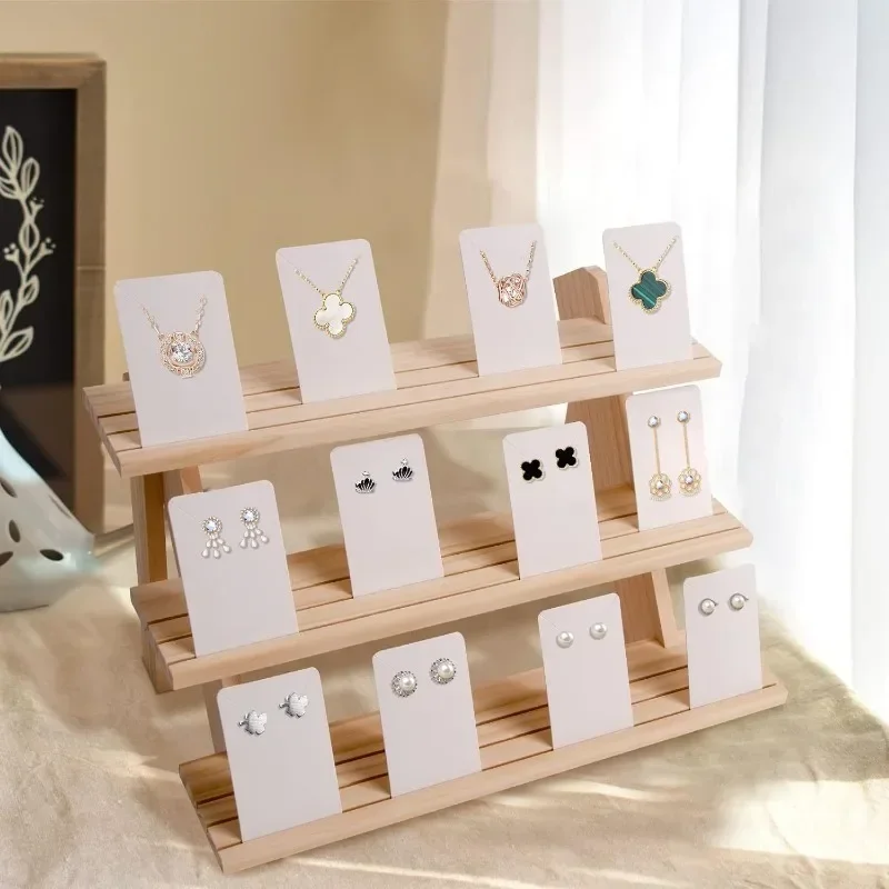 Solid Wooden Trapezoidal Jewellery Stand Earrings Cardboard Insert Rack Jewellery Display Props Racks Nendoroid Showcase Shelf