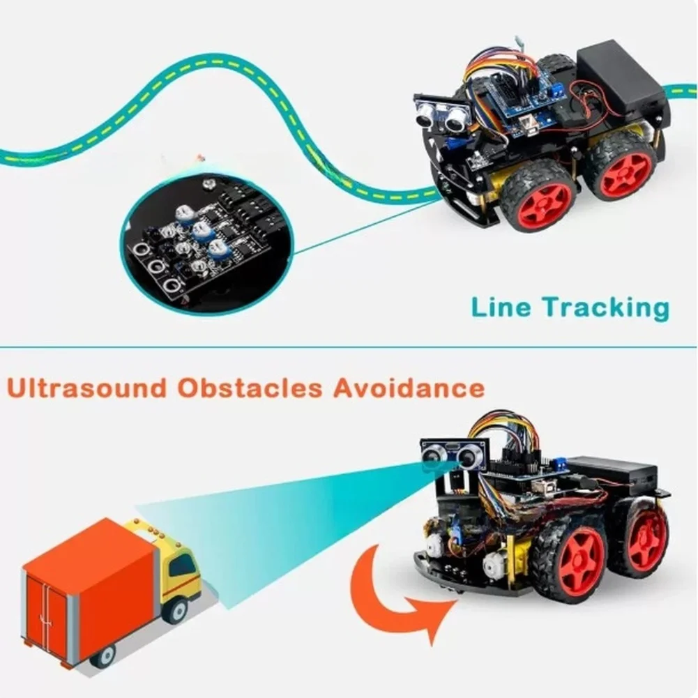 Black for 4wd Robot Car for Kit Obstacle Avoidance Robot Kit Programmable Car Module Four-wheel Drive System Easy Assembly