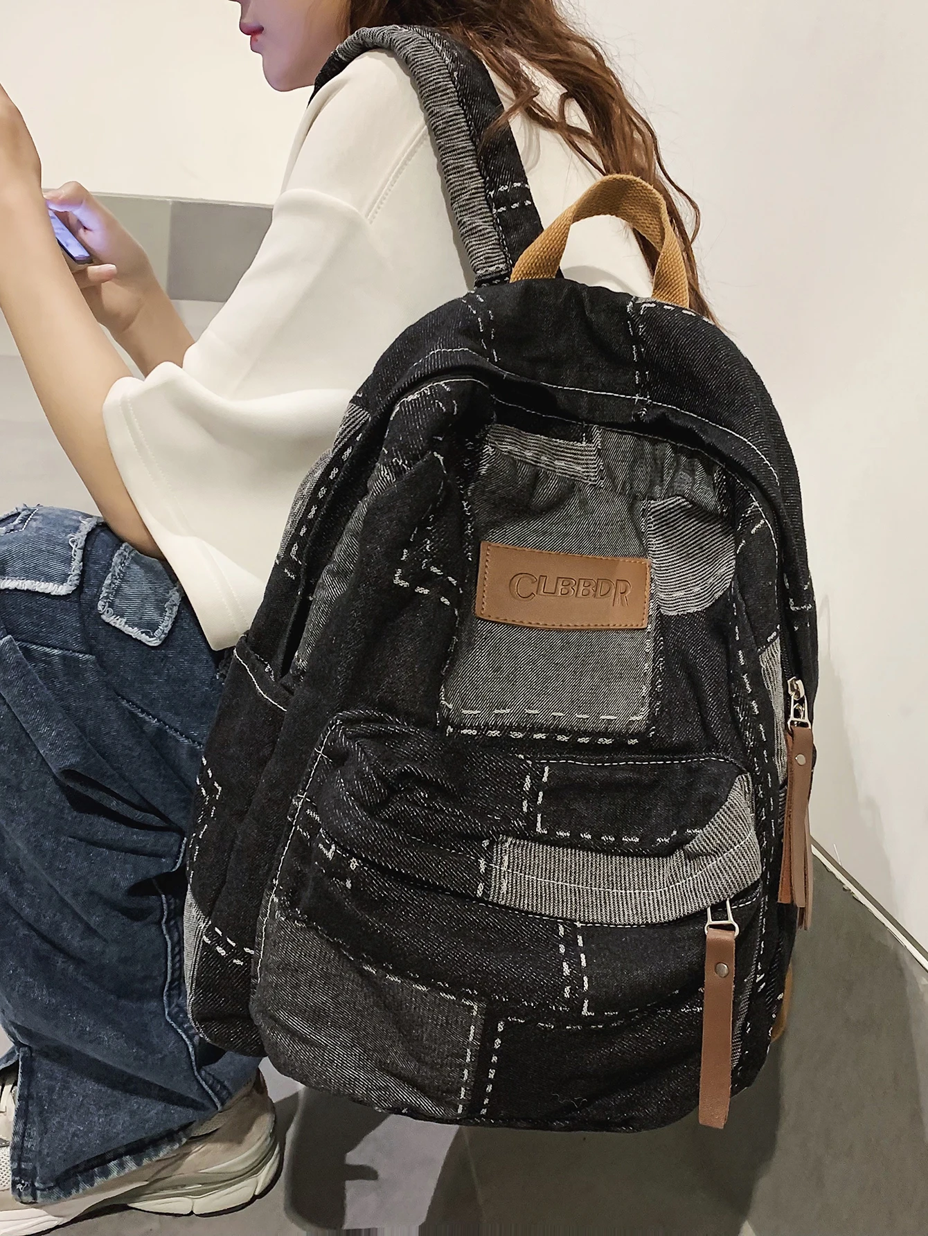 Vintage Distressed Jean Large Capacity Fashion BackpackSchool Backpack,School Bag,Large Capacity,Portable,Classic Casual,LightweightRookies & White-Collar Workers, Suitable For Teen Girls Women College Students,sg25043091933120960