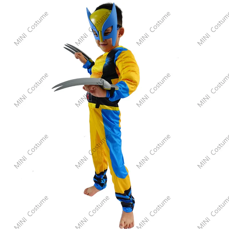 Combinaison de masque de luxe pour enfants, costume de cosplay anime, Wolverine Smile Hero, Deadpool, Halloween et Noël, garçons et filles