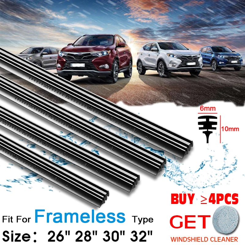 2PCS DIY Cut Car Frameless Wiper Blade strips 6mm Windshield Wipers Refill Natural Rubber strip 26\