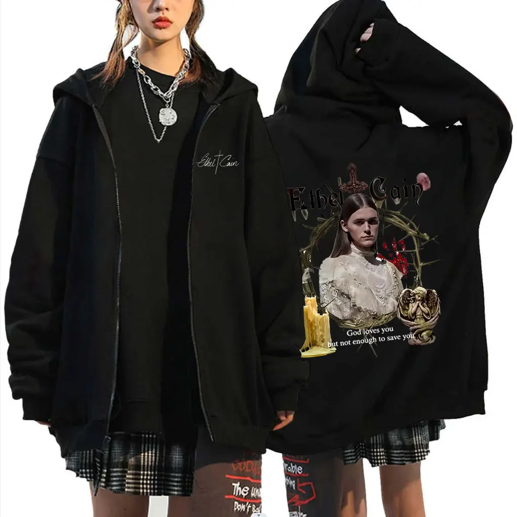 Ethel Cain Sun Bleached Flies God Loves You But Not Enough To Save You Moletom com Zíper Masculino e Feminino, Jaqueta Oversized com Zíper, Moda