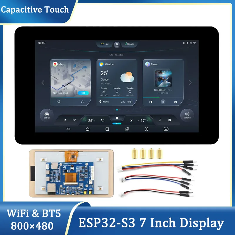 ESP32-S3 7 Inch Touch Screen Development Board 800×480 Xtensa LX7 Dual-core Processor 8M Flash WiFi BT5 for GUI LVGL HMI ESP32