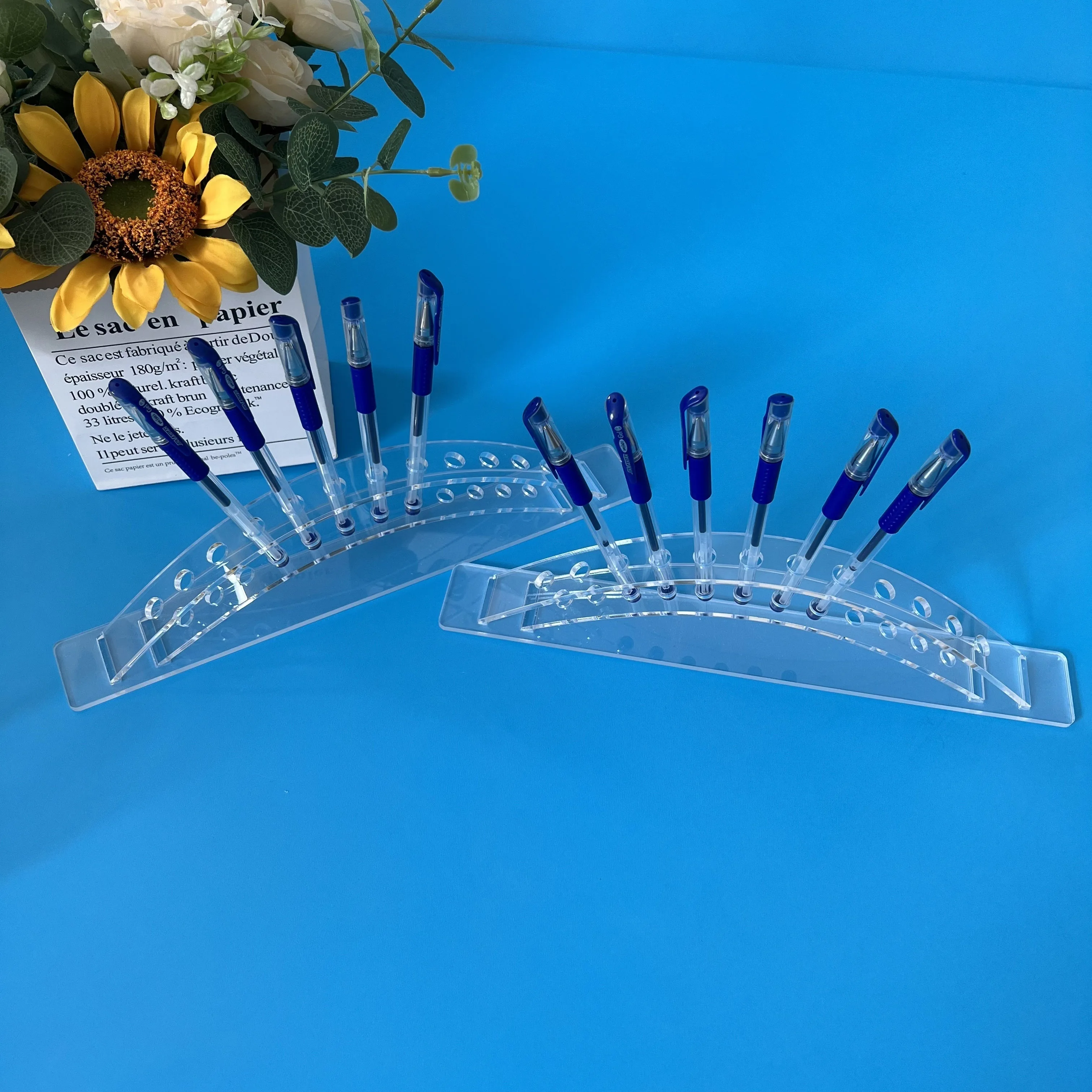 2pc 12 Holes Plastic Pencil And Brush Holder, Acrylic Makeup Brush Holder, Desk Stand Organizer Holding Rack For Pens