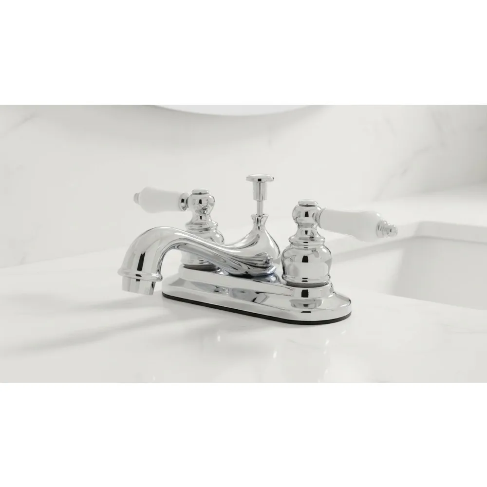

Elegant 4-Inch Centerset Bathroom Faucet, Polished Chrome Finish, Drip-Free Cartridge, Easy DIY Installation for Modern Homes