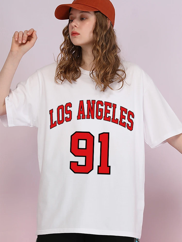 Los Angeles 91 Team Uniform Female T-Shirt Casual Street T Shirts Cotton Breathable Streetwear Street Oversize Tshirts For Women