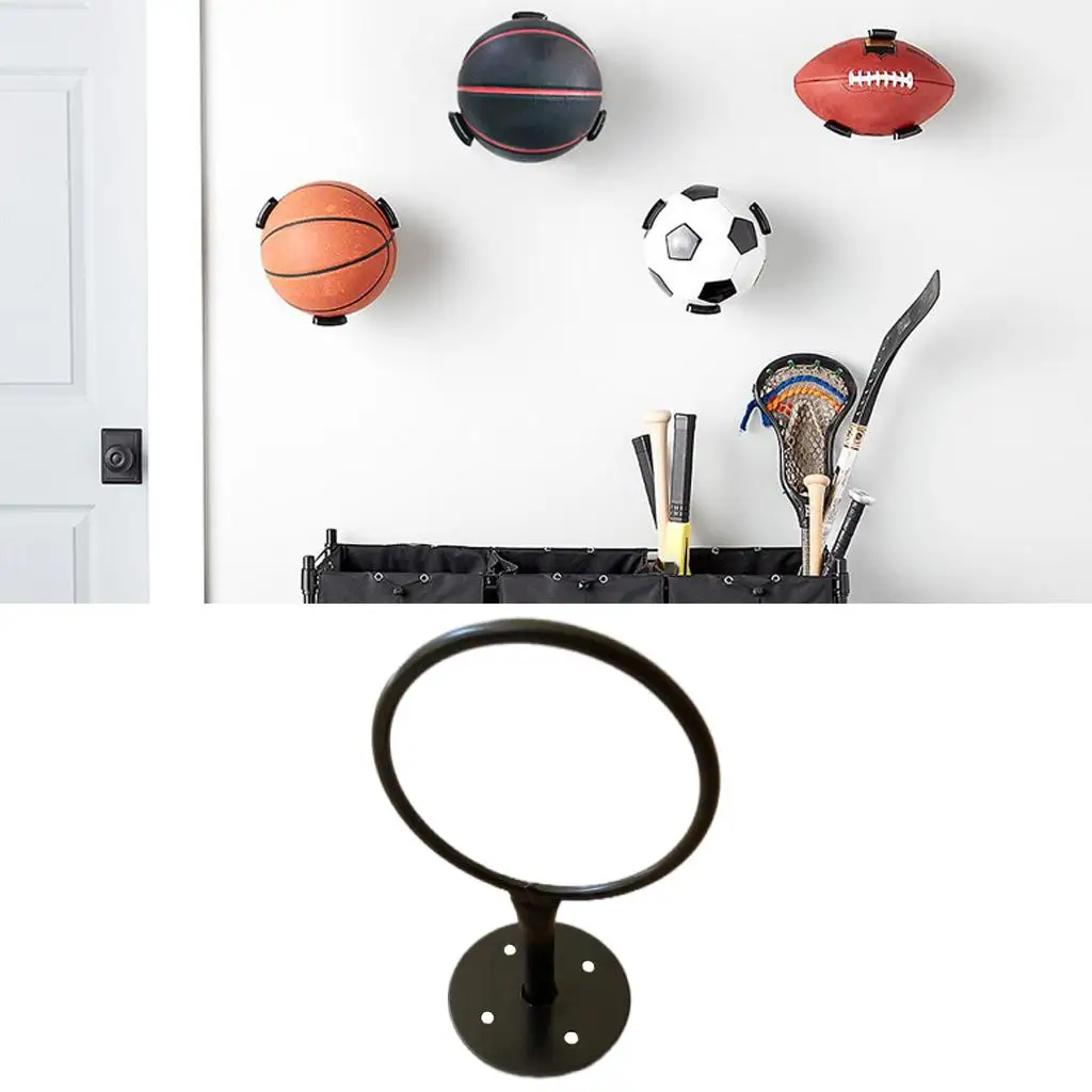 Dormitory Wall Mounted Ball Holder Display Support for Basketball Football Volleyball Exercise Black Home Organizer for Kids