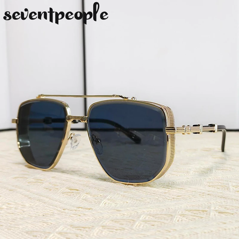 Vintage Square Steampunk Sunglasses Men Women 2025 Luxury Brand Designer Trendy Retro Double Beam Sun Glasses For Ladies Eyewear