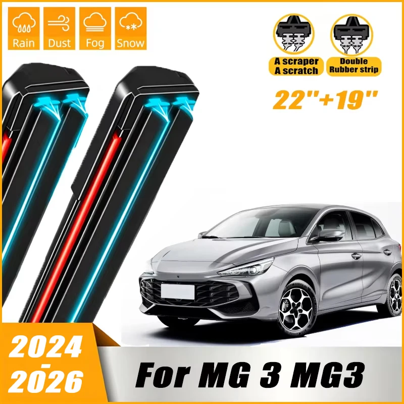 2Pcs Car Windshield Wiper Blades Universal High Qualty Rubber Auto Wiper Replacement Parts for MG 3 MG3 2024 - 2026 22"+19"