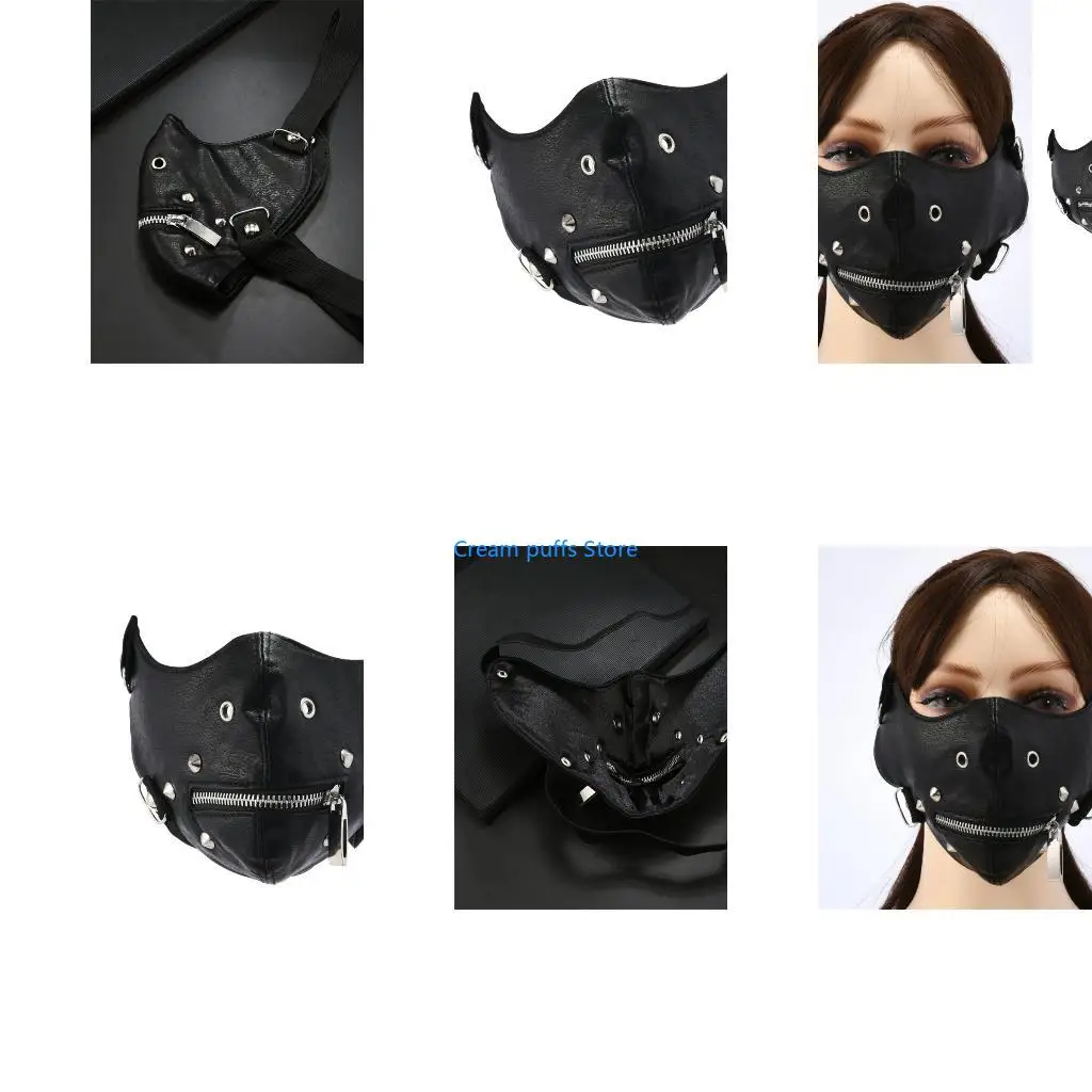 50LE Punk Faux Leather Mask,Wind Protector Motorcycle Biker Half Face Mask,Anti Dust Sport Mask Cosplay Halloween Costume