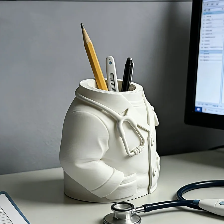 Creative Doctor White Coat Shaped Pen Holder, Desktop Organizer Storage Box, Unique Office Desk Decor