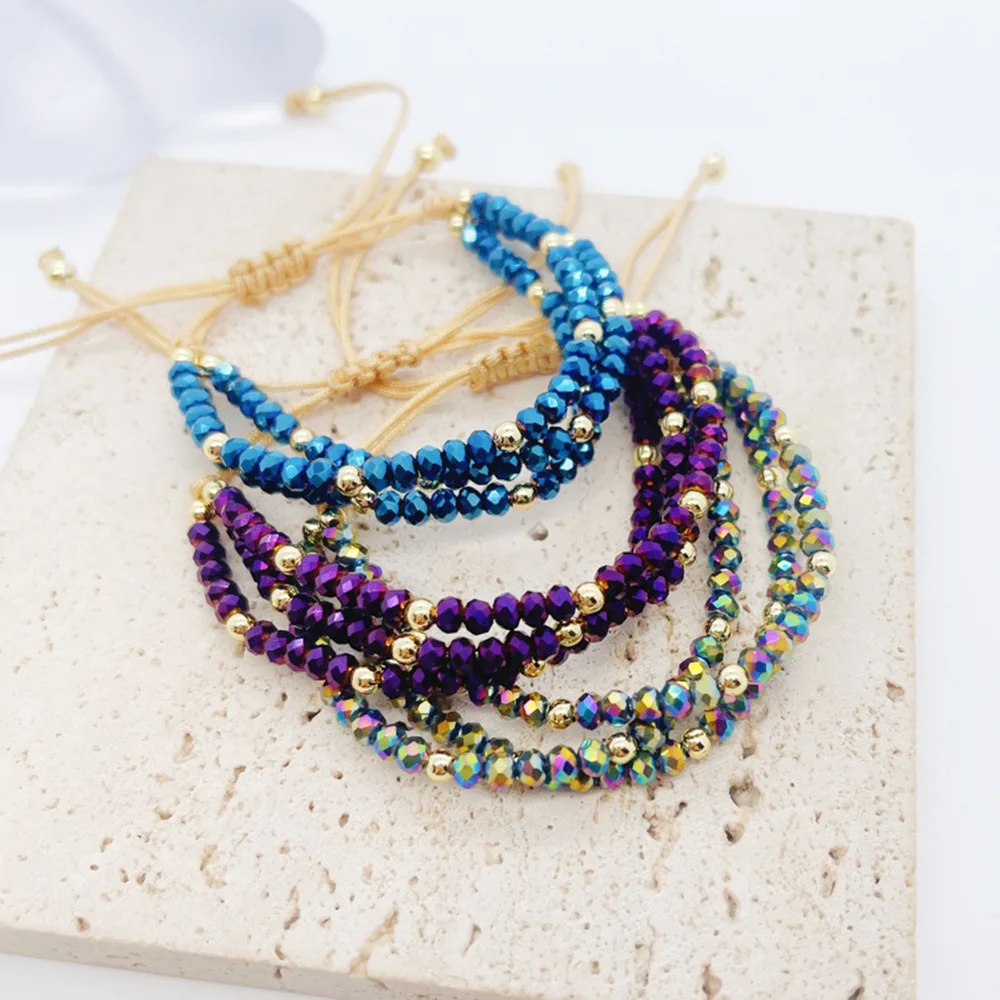 ZGMXR Rice bead bracelet Crystal Multiple layers Adjustable Bohemia Woman Fashion Simple Hand-woven Beaded bracelet