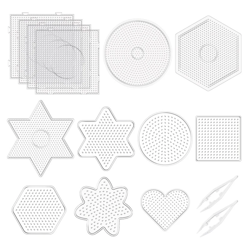 

A53Q-15 Pcs 5 Mm Fuse Beads Pegboards Plastic Fuse Bead Boards Large Clear Pegboards Kits Template Beading Supplies