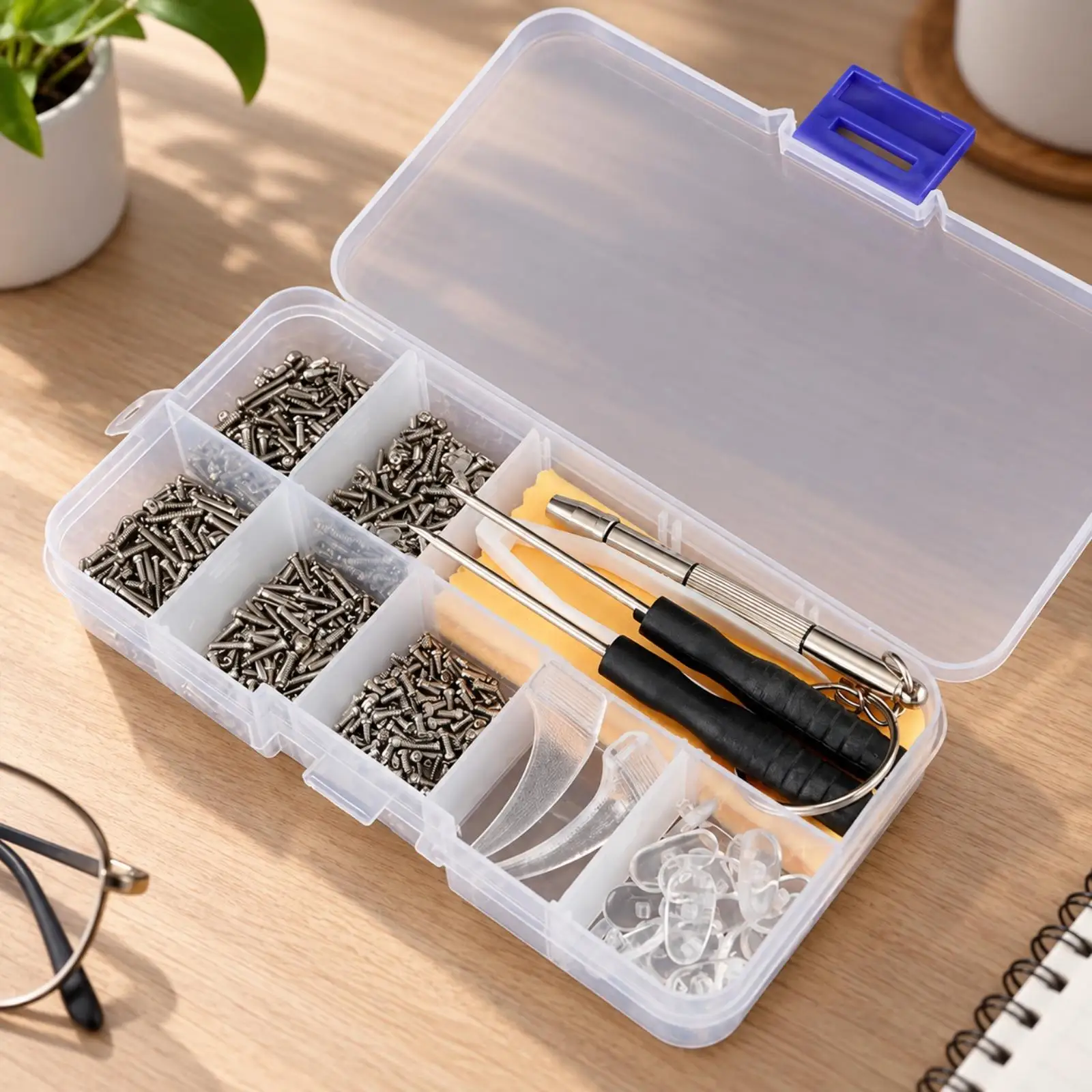 Glasses Maintenance Kit Stainless Steel Screws and Repair Tools with Storage Case for Eyeglass Hinges Nose Supports and Home