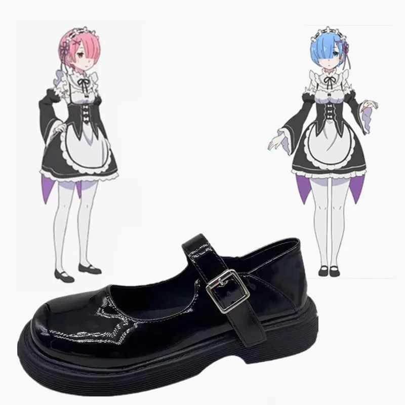 

Life in a different world from zero Cosplay uniform shoes Girl Ram Rem black Maid shoes