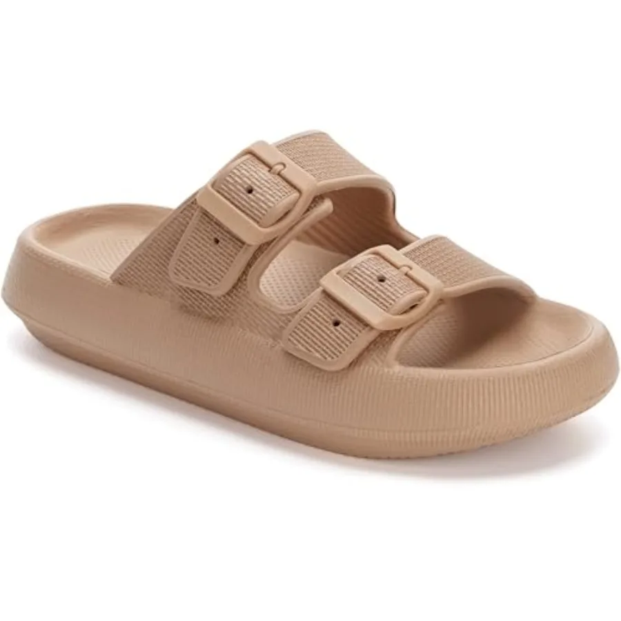 

WHITIN Slides for Women Men Double Buckle Adjustable Thick Sole Pillow Slippers Bathroom Sandals