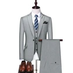 Boutique (Blazer + Vest + Trousers) Fashion Business Casual Gentleman Men's Italian Style Elegant Striped Slim Fit 3-Piece Set