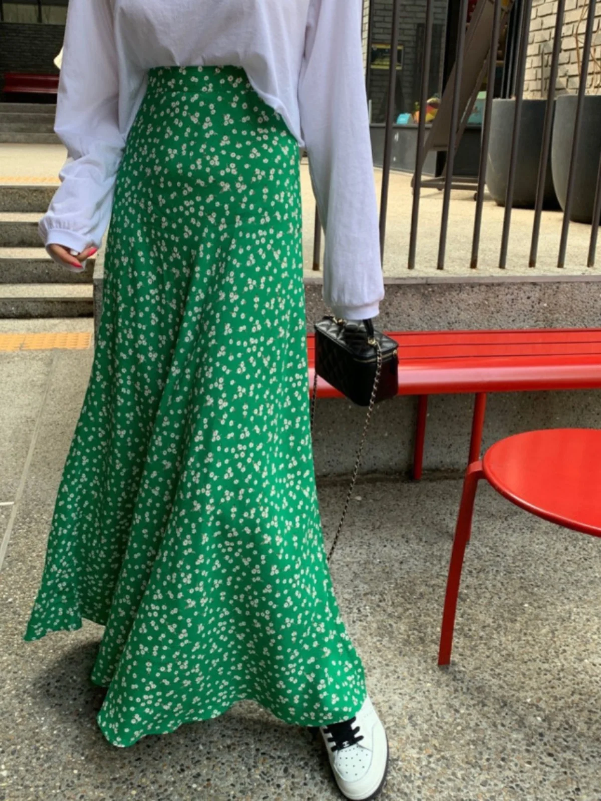

Floral A-Line Midi Skirt Women's Retro High Waist Slim Fit Draped Viscose Long Skirt Trendy Commute Korean Sle
