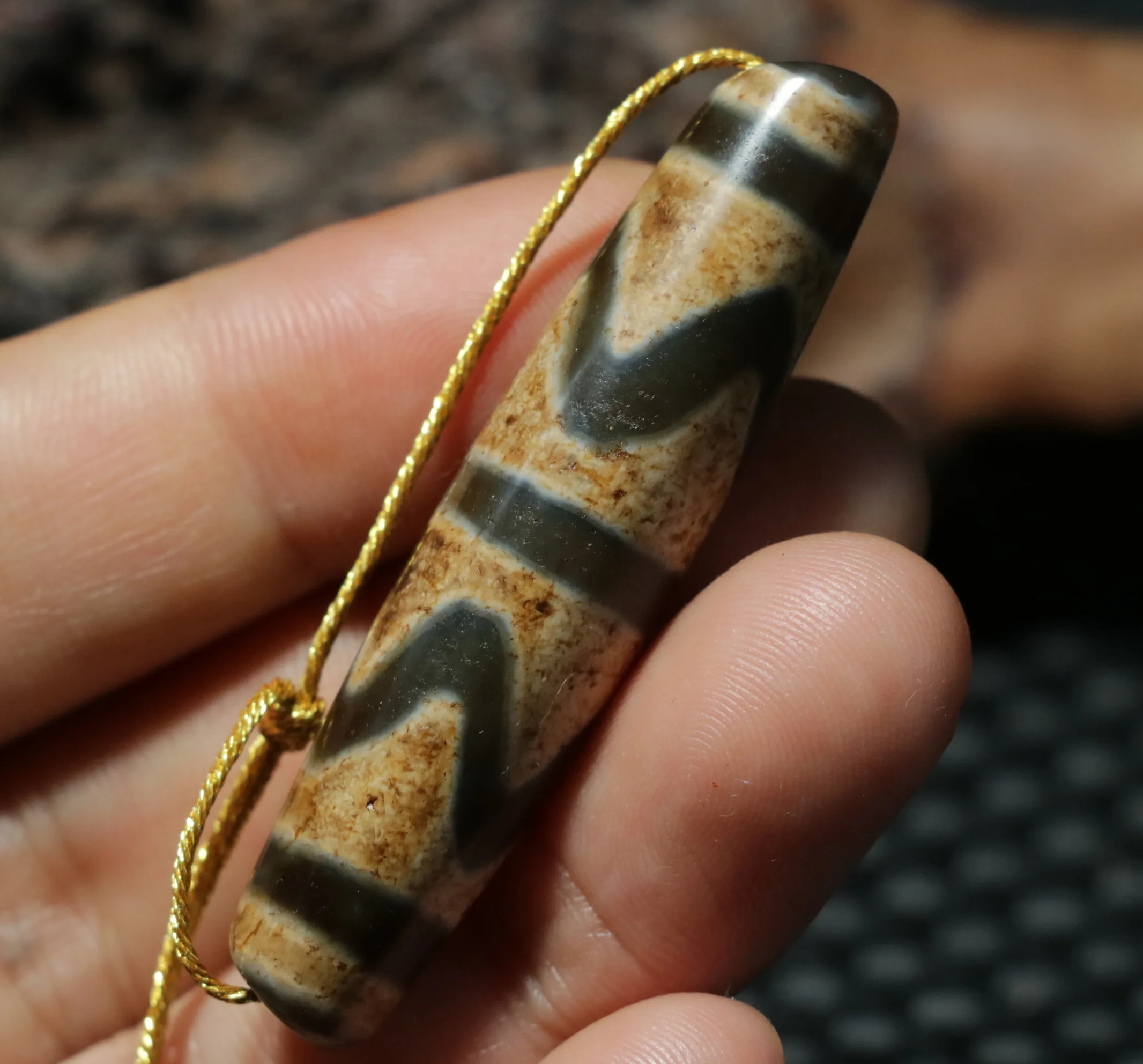 

Treasure Energy Tibetan Old Agate Double Tiger Tooth Rain Drop Wide Hole dZi Bead Amulet Pendant Lkbrother UPD220601A12