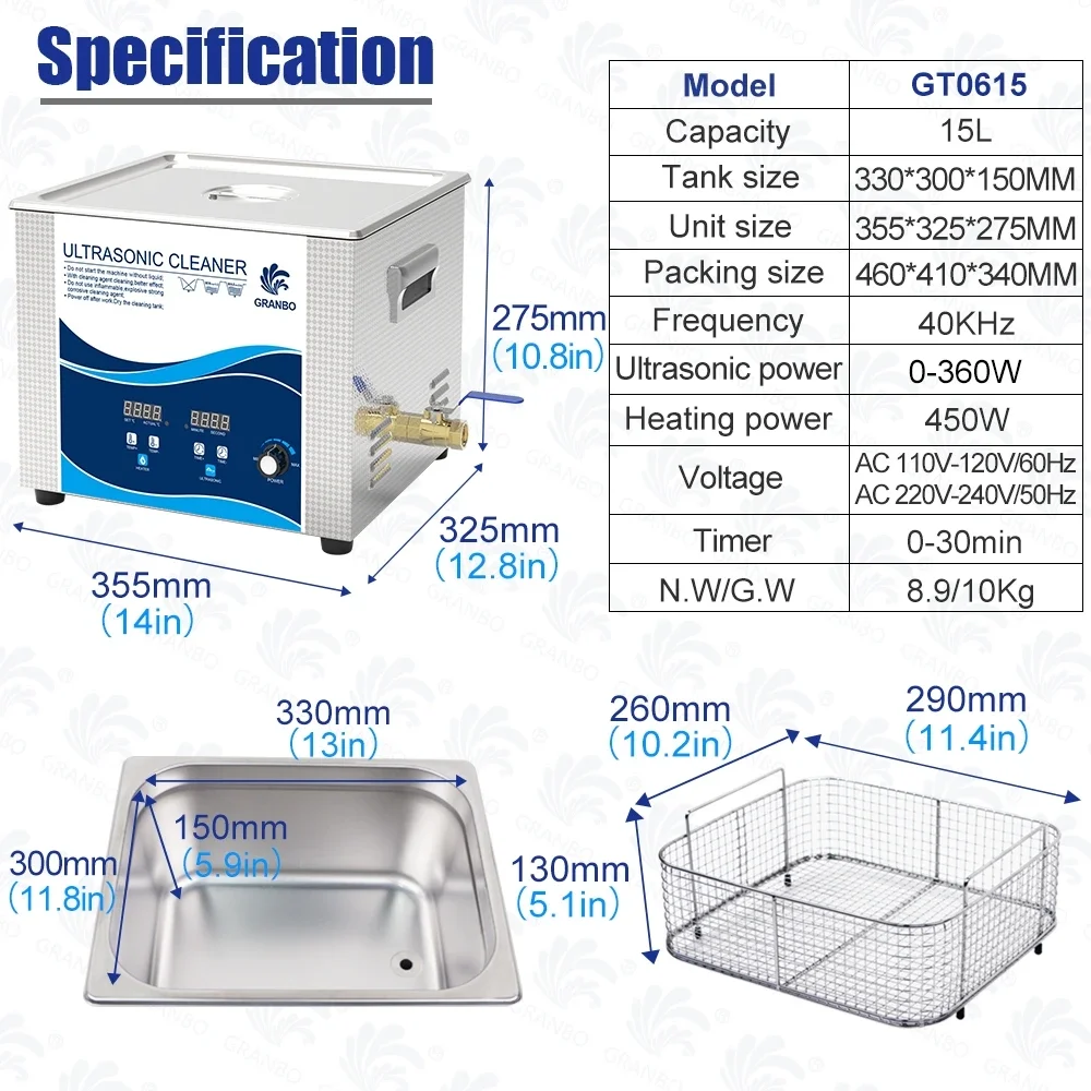 TLF  EFI Injector Ultrasonic Cleaning Machine Portable Ultrasonic Cleaning Washer Oil and Rust  15L