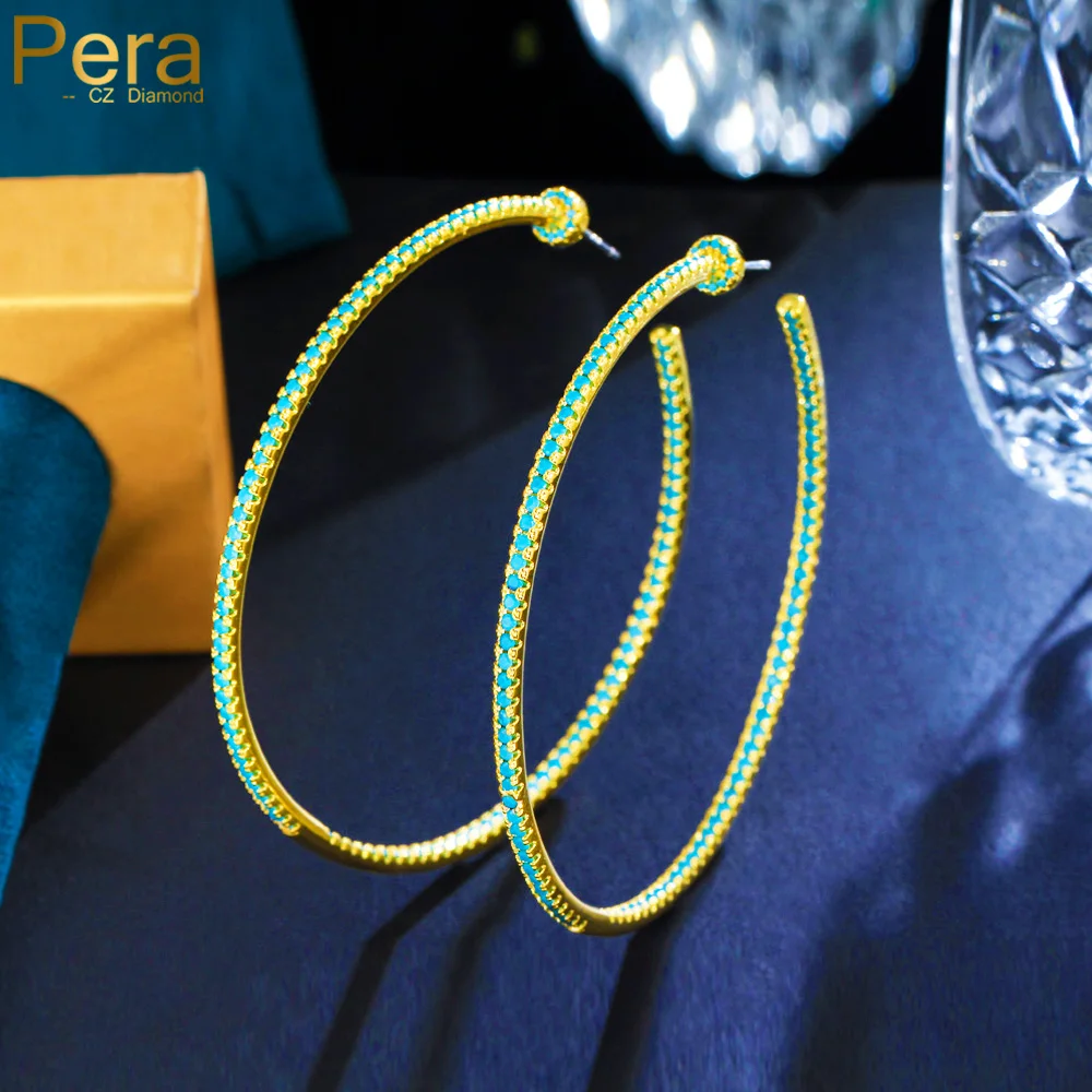 

Pera Trendy Light Blue Cubic Zircon Large Circle Round Loop Hoop Earrings Hiphop Brincos Celebrity Brand Jewelry for Women E558