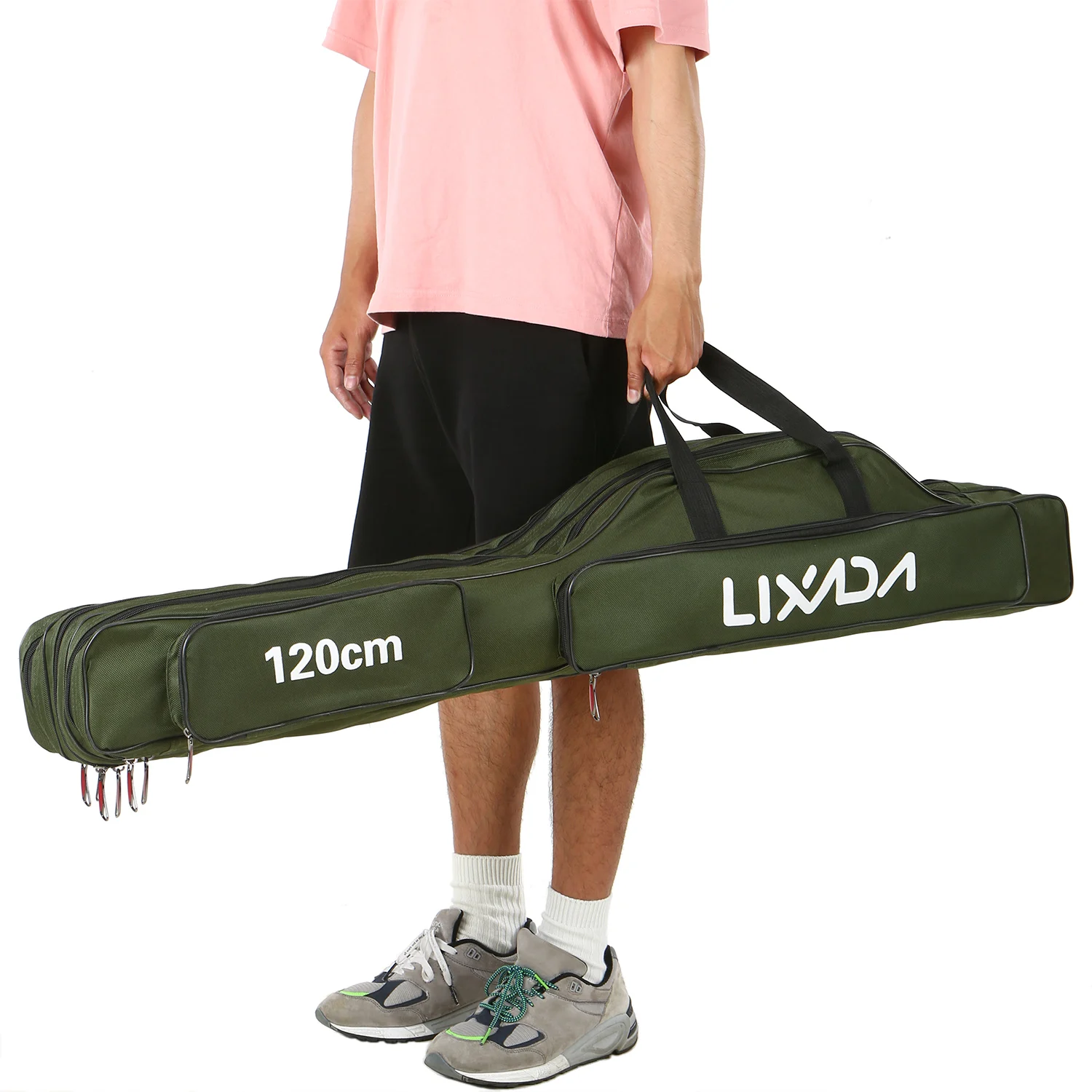 Lixada 3-Layer Fishing Pole Bag Portable Folding Rod Carry Case Fishing Reel Tackle Storage Bag Case Fishing Pole Pack Accessory