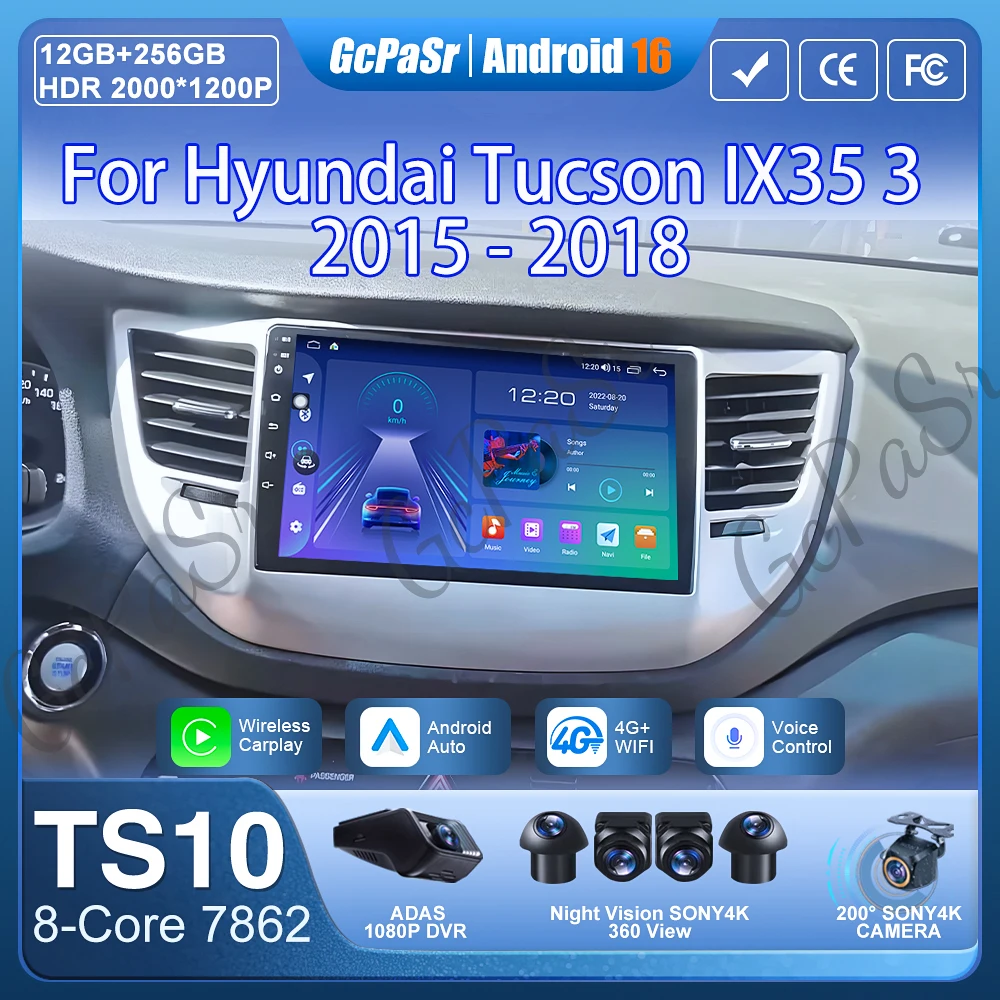 

Car Radio Carplay For Hyundai Tucson IX35 3 2015 2016 2017 2018 Navigation GPS Android Auto Multimedia Player Stereo 4G No 2din