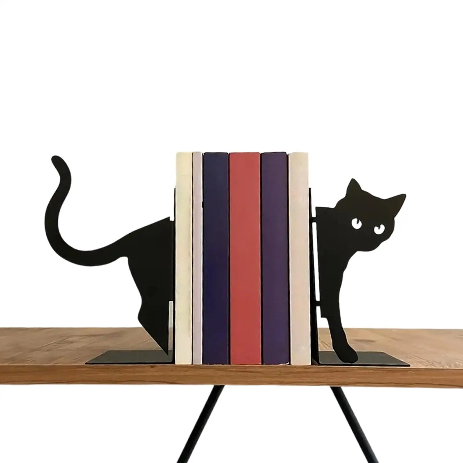 Cute Walking Black Cat Metal Book Block Cat Shape Decorative Book Ends Heavy-duty Partition Block Anti Slip Shelf Bookends