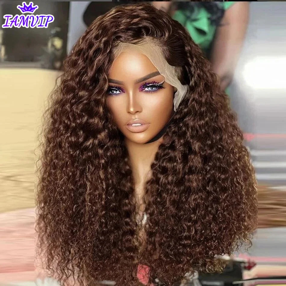 

250% 30 36 inch Chocolate Brown 13x4 Hd Lace Front Wig Kinky Curly Human Hair Brazilian Colored 13x6 Lace Frontal Water Wig Wear