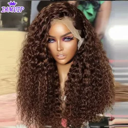 250% 30 36 inch Chocolate Brown 13x4 Hd Lace Front Wig Kinky Curly Human Hair Brazilian Colored 13x6 Lace Frontal Water Wig Wear