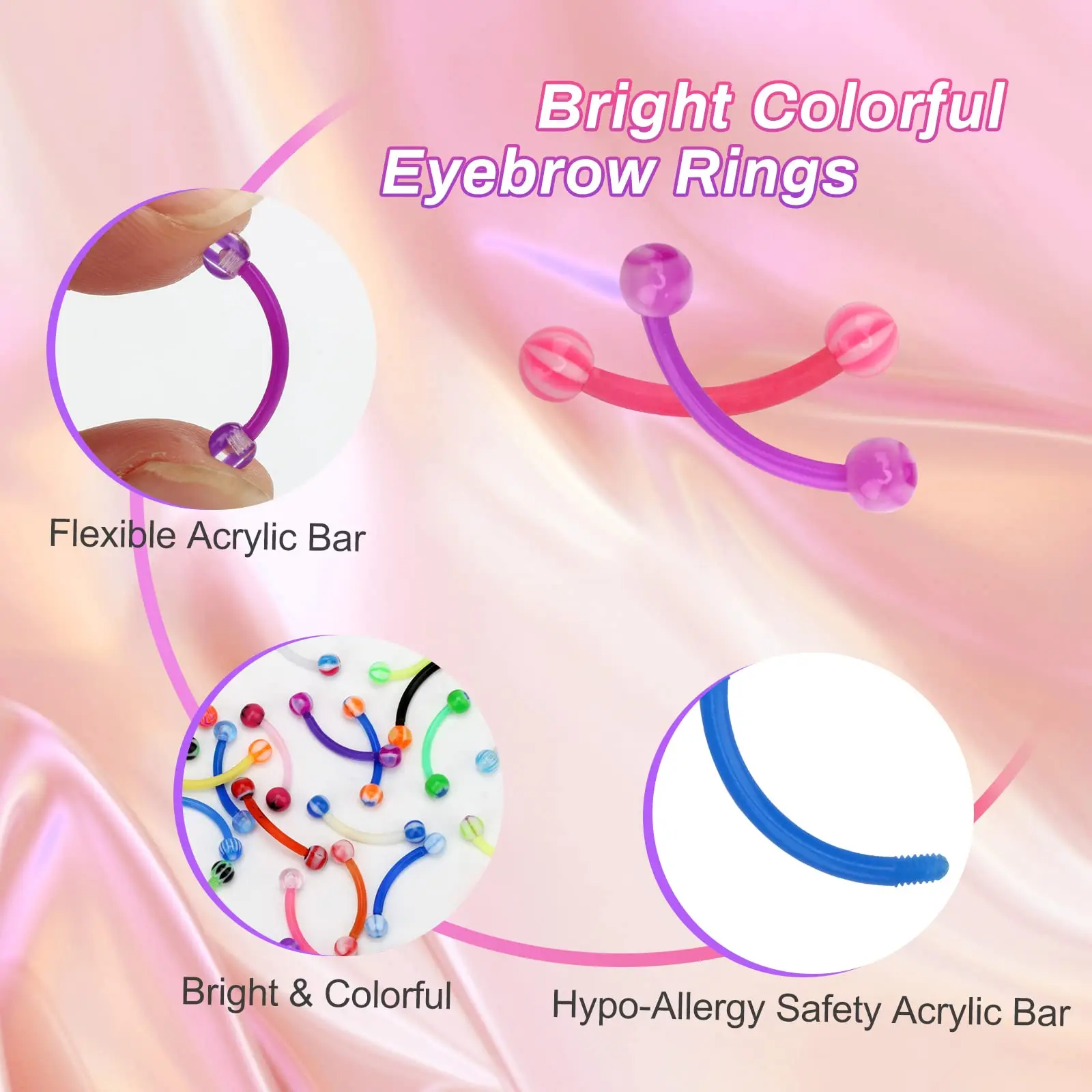 16G Women Colorful Ball Acrylic Flexible Curved Bar 8mm Eyebrow Rings Tragus Piercing Jewelry For Men Sports 5/10/30/50/100Pcs