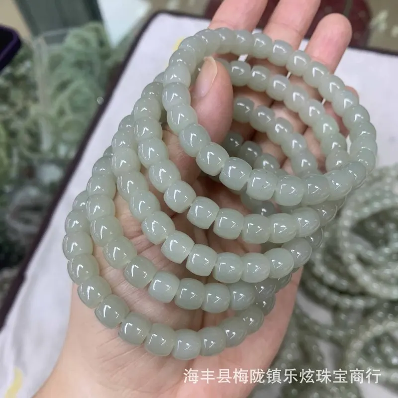 Qinghai And Hetian Jade Vintage-Style , Aqua Color, 8X9Mm Beads, Single-Loop Bracelet