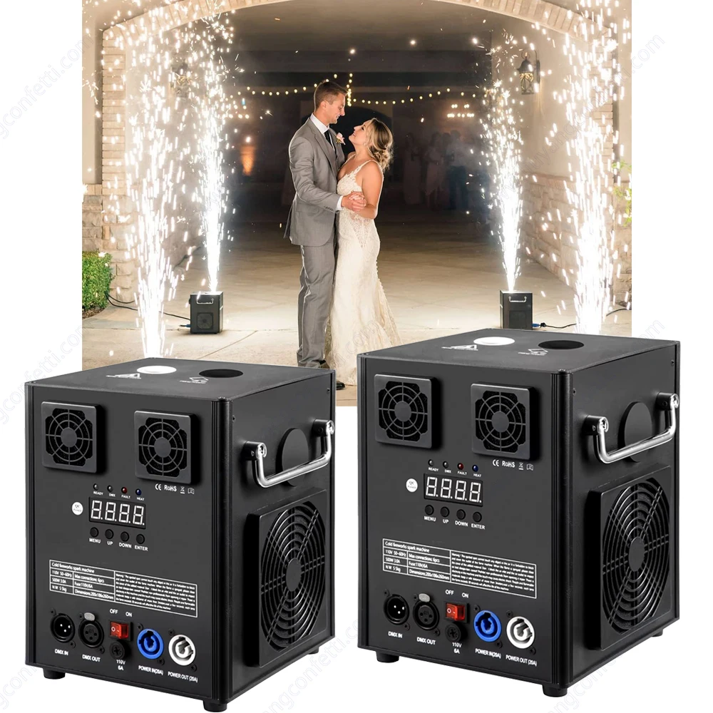 Máquina de Chispas Frías de 750W (2 unidades) con Flightcase, Polvo de Titanio, Chispero Frío de 600W para Bodas, Fuegos Artificiales, Eventos Interiores y Exteriores, Conciertos, DJ, Propuesta de Matrimonio