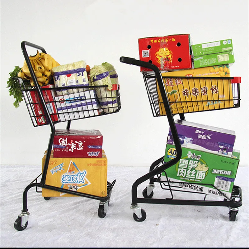Supermarket shopping cart household trolley double-deck minivan supermarket shopping trolley ktv beer trolley