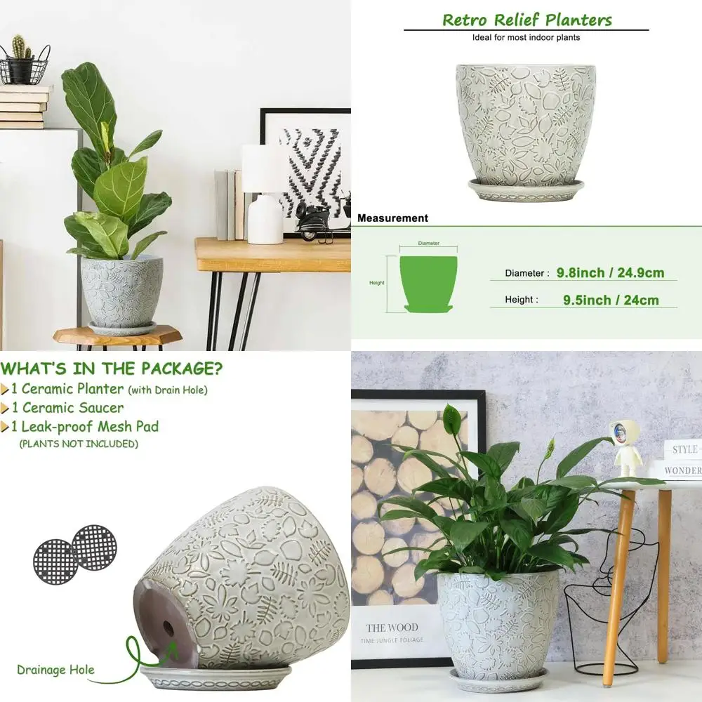 

10-дюймовая кашпо Ceic в стиле ретро с дренажным отверстием, блюдцем или несколькими растениями, садовыми горшками для использования в помещении и на открытом воздухе или суккулентами, орхидеями и