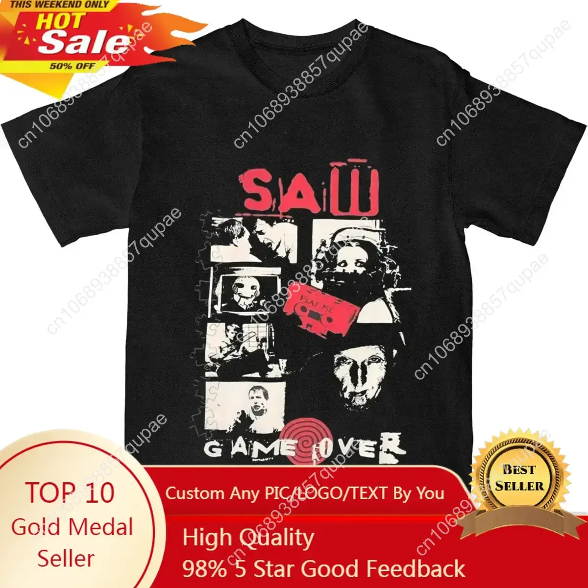 

Vintage Saw Jigsaw Game Over Men Women's T Shirts Merch Humor Tees T-Shirt Cotton Plus Size Clothes