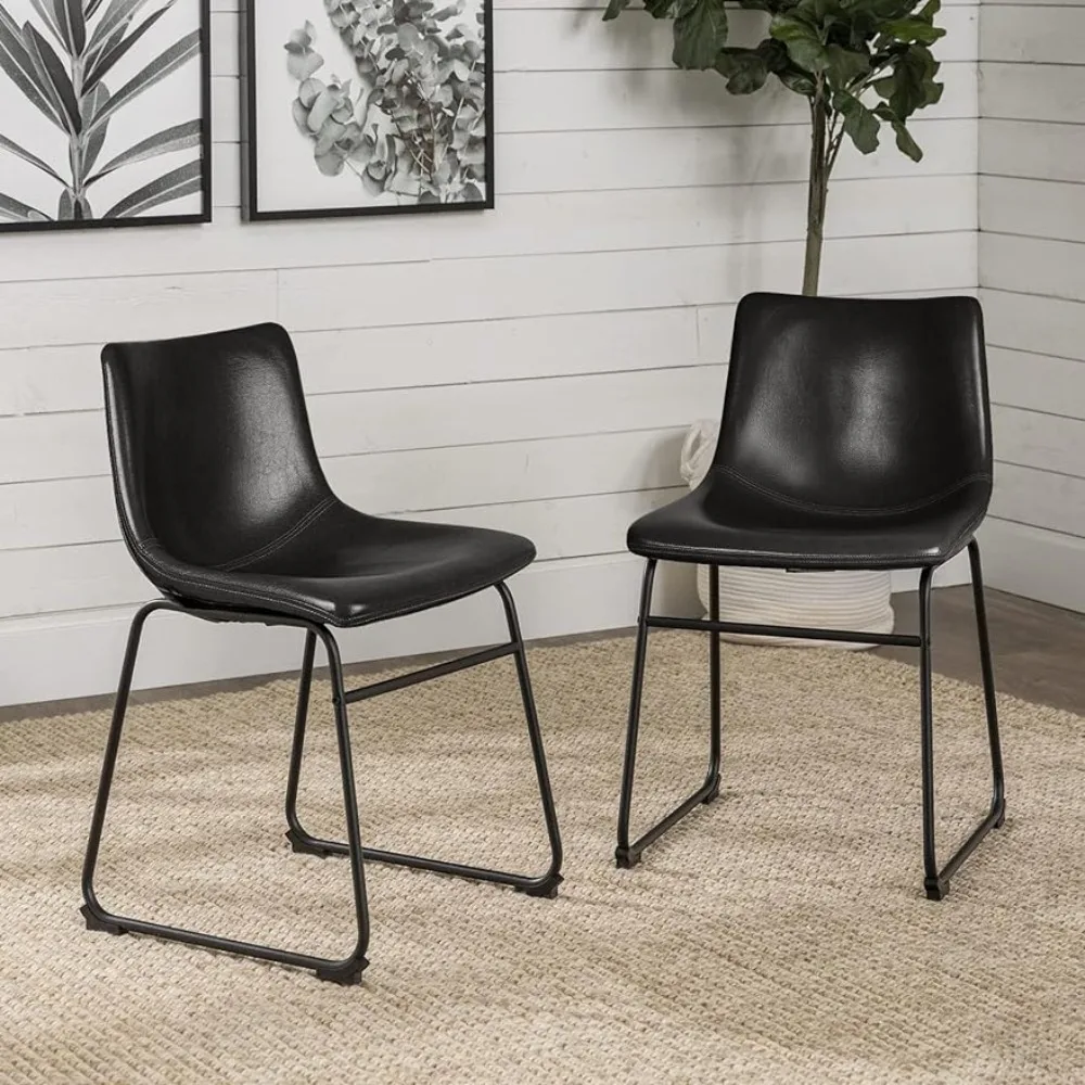 Faux Leather Dining Chairs Set of 2, Dining Chairs with Backrest and Metal Legs, Comfortable Upholstered Seat Chairs